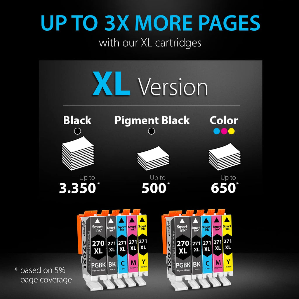 Smart Ink Compatible Ink Cartridge Replacement for Canon PGI 270 XL CLI 271 (2PGBK/BK/C/M/Y 10 Pack Combo) to use with PIXMA MG5720 MG5721 MG5722 MG6820 MG6821 MG6822 TS5020 TS6020