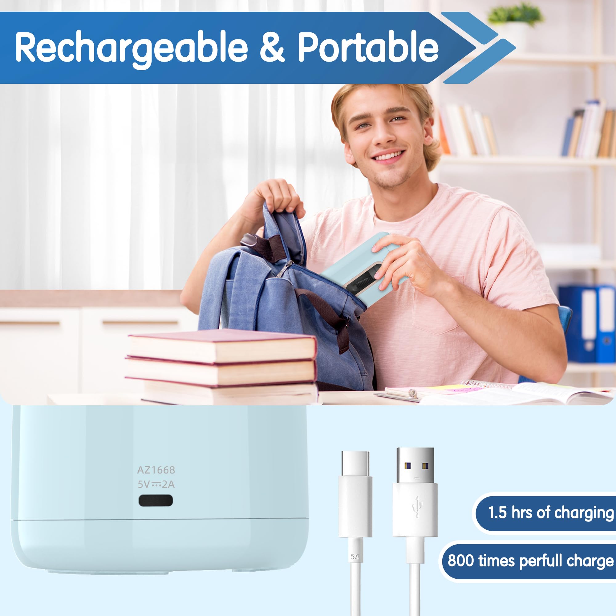 Deli Electric Pencil Sharpener, Fully Automatic Pencil Sharpener, Auto in & Out, Rechargeable Hands-Free Pencil Sharpener for 6.9-12mm, Home, Classroom, Battery Operated, Blue