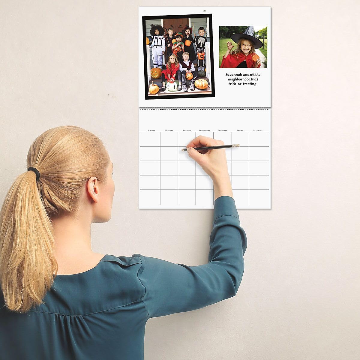 Blank Scrapbook Wall Calendar, Undated, 12-Inch x 9-Inch Size Closed, 18-Inch Size Open, Large Bookstore-Quality, DIY Spiral-Bound Hanging Monthly Calendar for Kitchen & Office, by Current