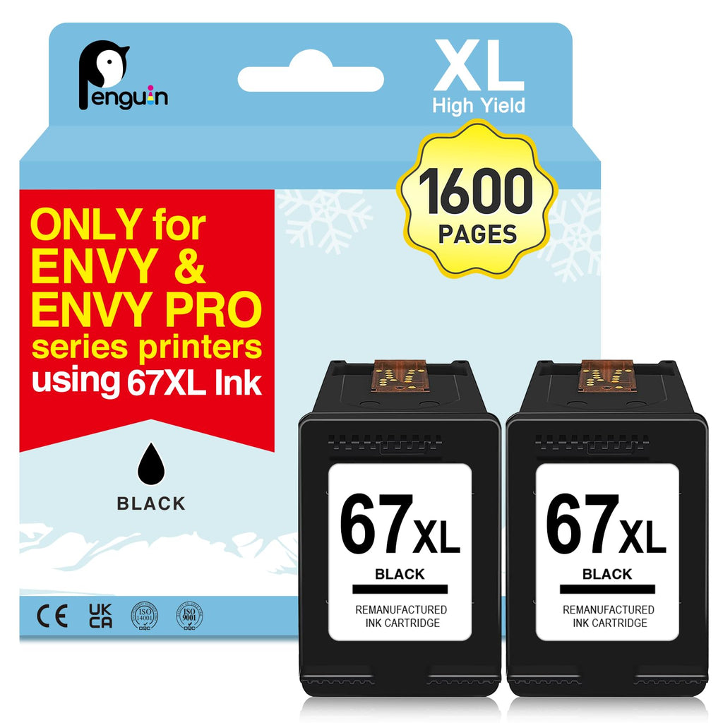 Penguin 67XL Black Ink Cartridge Replacement for HP Deskjet 4200e 4258e 4210e 4220e 2800e 2852e 2855 2855e 4222e 4230e 4255 4255e 4227e Envy 6052e 6000 Printers for HP 67 Black Combo