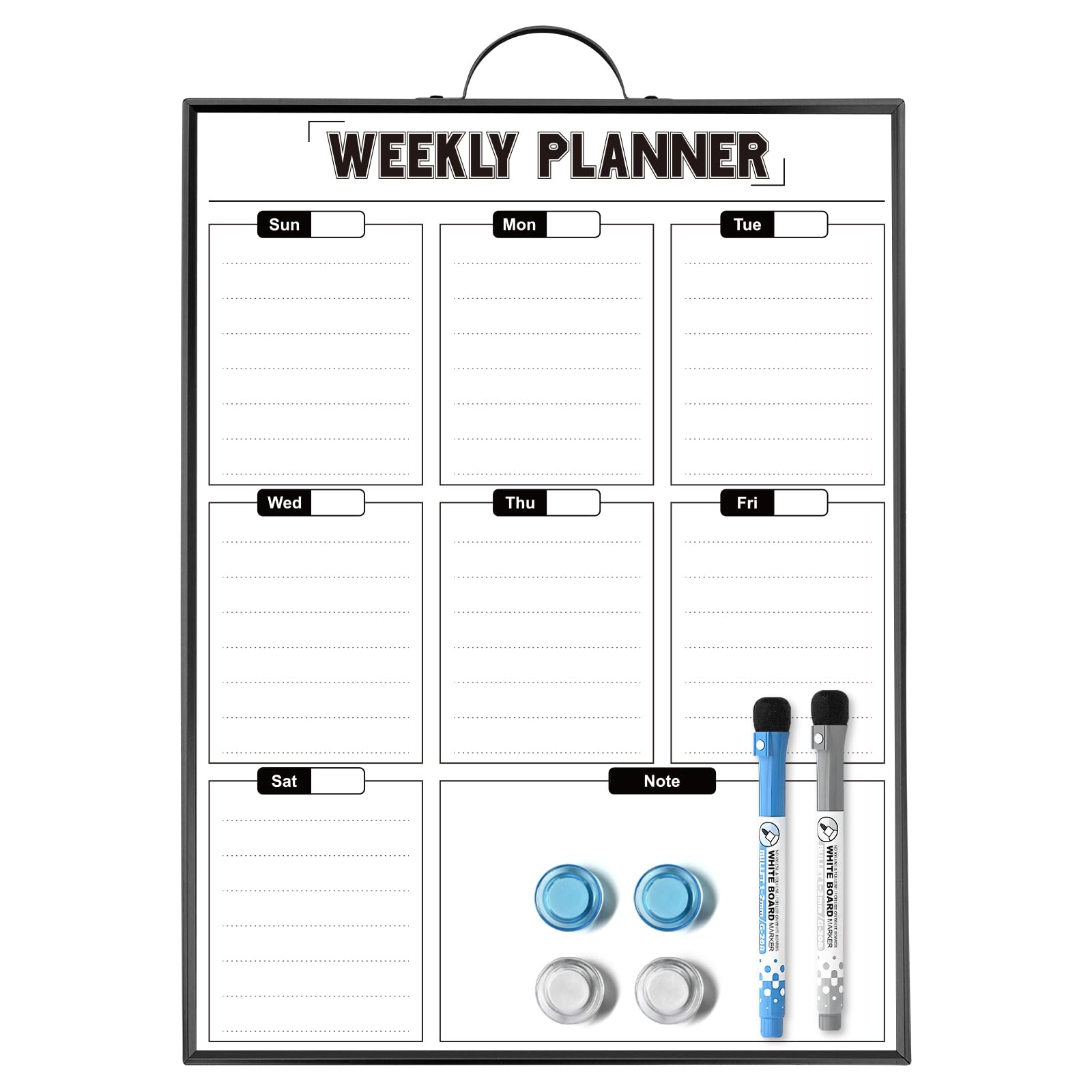 Sliandtelly Weekly Planner Dry Erase Calendar for Wall Hanging, 16"x12" Aluminum Frame Whiteboard Calendar with Handle, Portable White Board as Office to Do List, Meal Planner for Home Kitchen