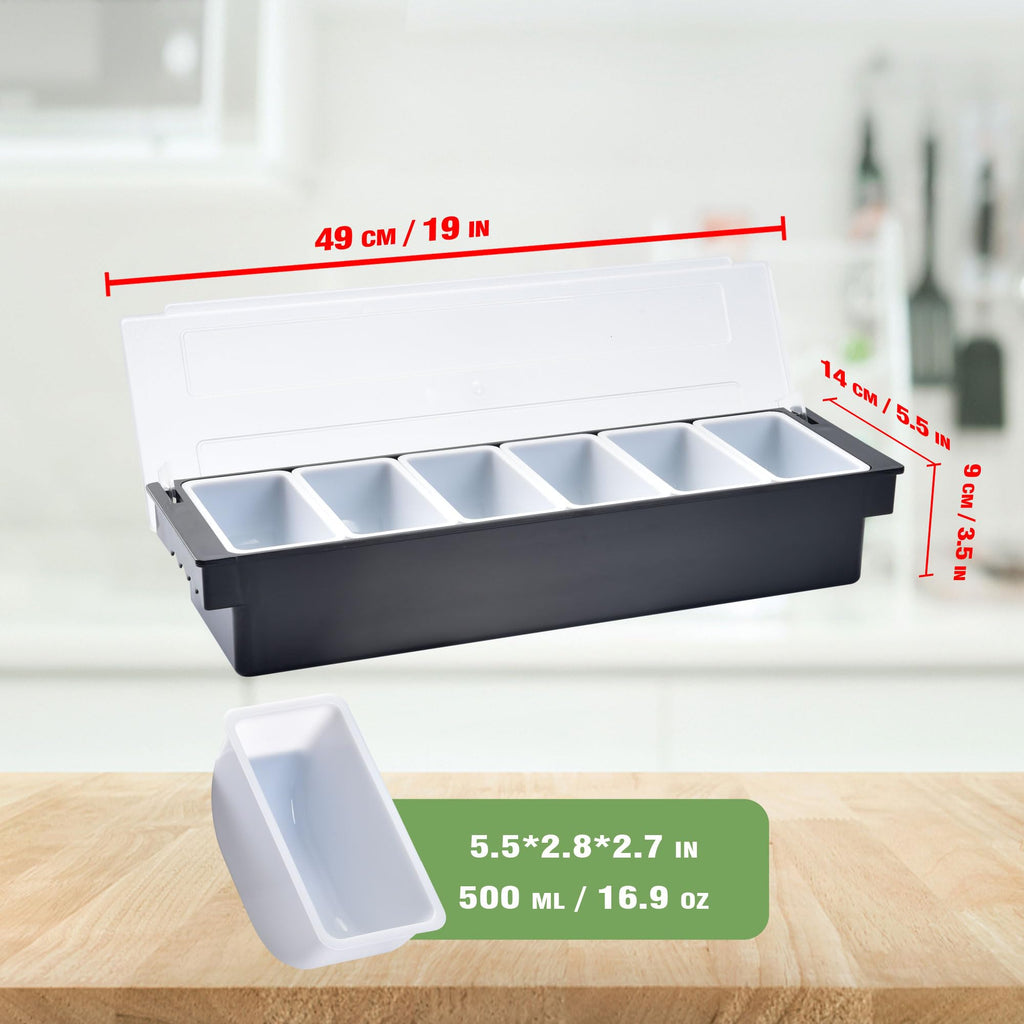 6 Compartment Ice Cooled Condiment Caddy,Sauce Serving Container with Removable Trays & Lid for Salad Bar, Veggie, Fruit, Snack, Party Supplies