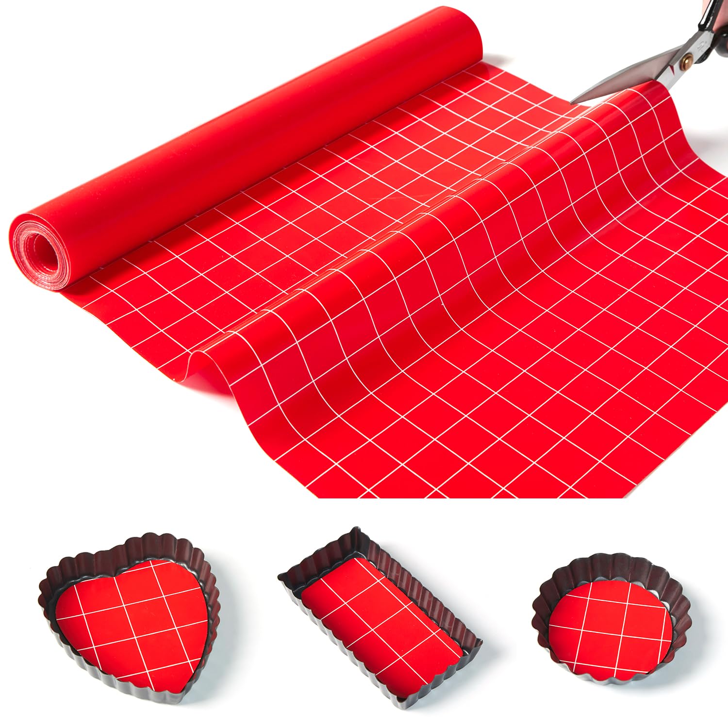 EuChoiz Silicone Baking Mat Roll 16IN*5FT, Non-Slip, Non-Stick, Reusable, Free Cutting, Oven Liner, Counter Mat, Freeze Dryer Mat, Red