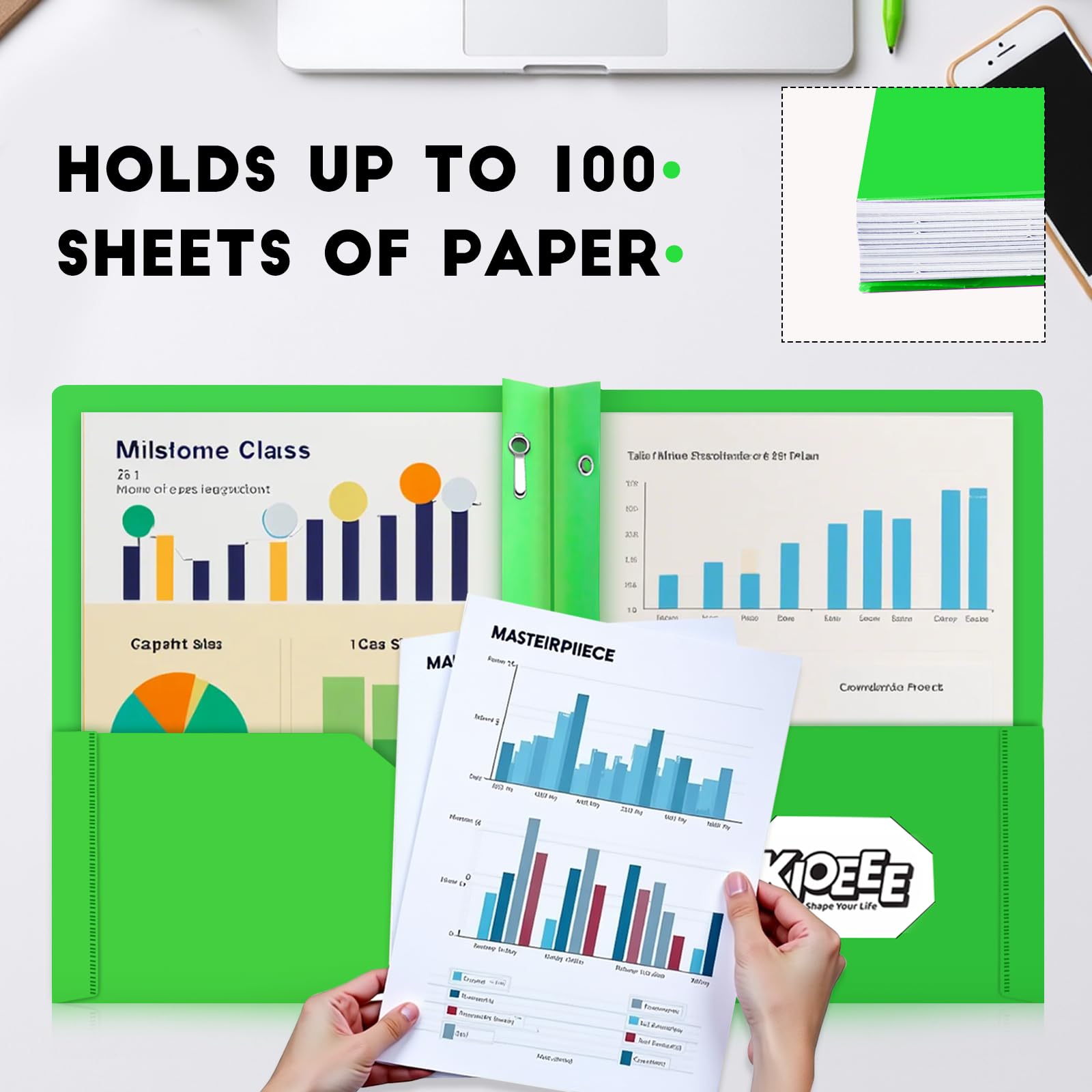 KIOEEE 12 Pack Heavy Duty Plastic Folders with 2 Pockets and 3 Prongs,Fit Letter Size Paper, Business Card Slot, Assorted Colors for School,Office and Home