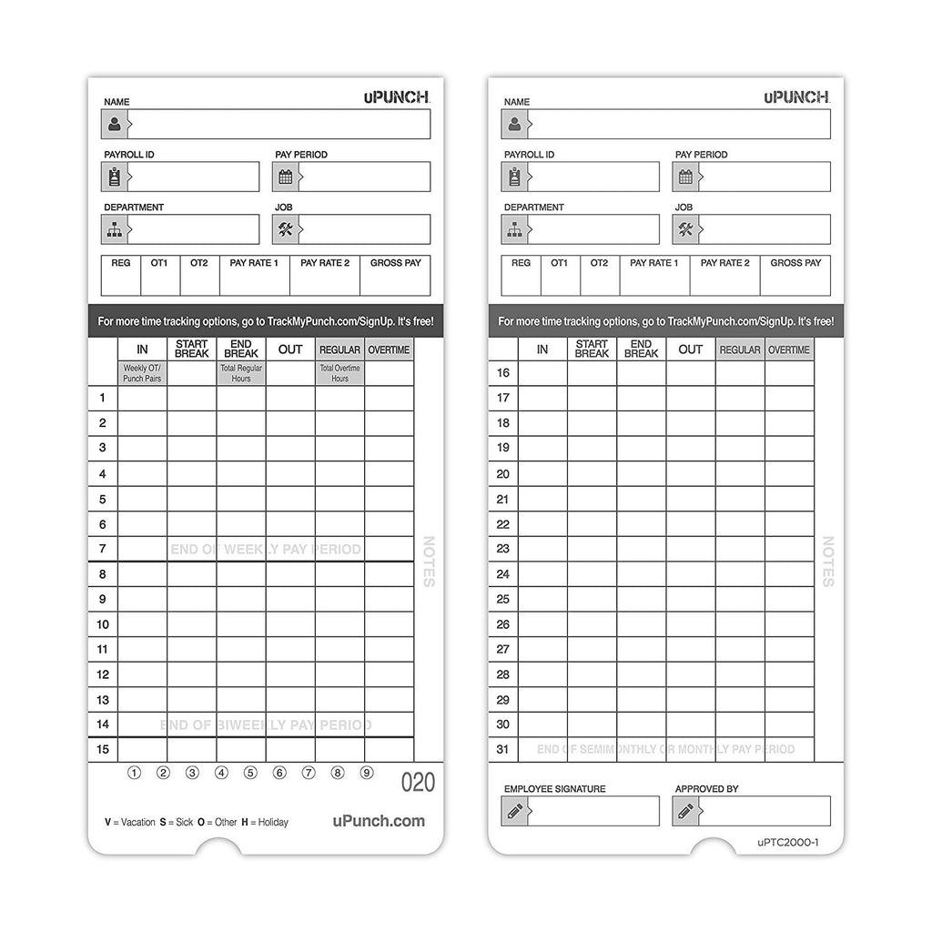 100 uPunch Time Cards for HN4000