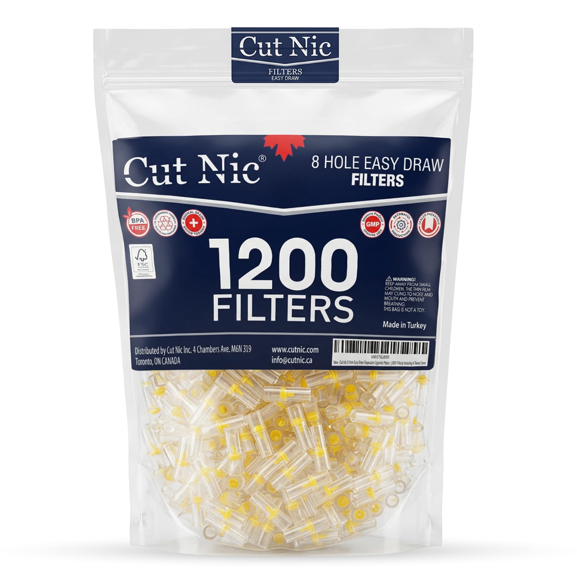 Cut Nic 8 hole Easy Draw Cigarette Filters 1200 pack - 4 Travel Cases