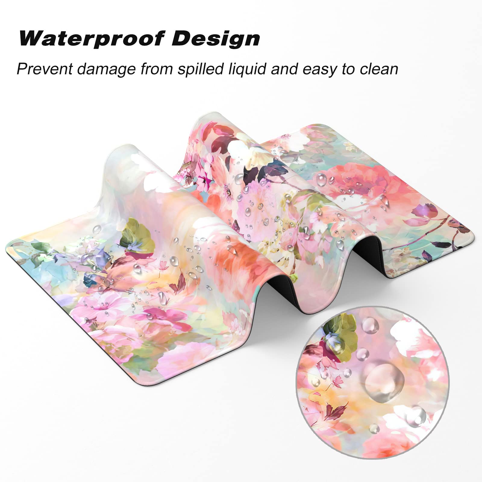 Atufsuat Extended Gaming Mouse Pad, XXL Large Desk Pad 30 x 14 Inch, Big Computer Keyboard Mousepad, Waterproof Mouse Mat with Stitched Edges and Non-Slip Base for Women Office Gaming, Flower