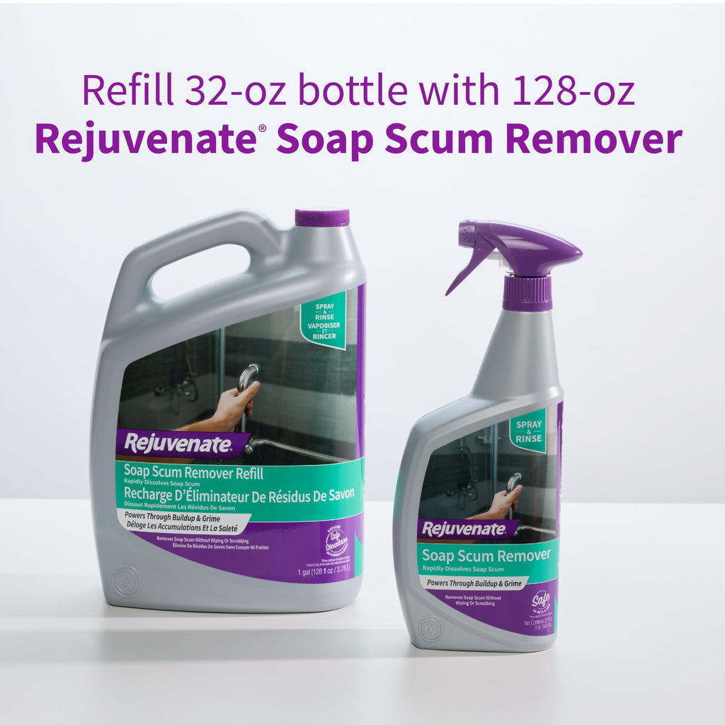 Rejuvenate Scrub Free Soap Scum Remover Non-Toxic Non-Abrasive Cleaning Formula - Spray and Rinse for Streak Free Finish on Glass, Ceramic Tile, Chrome, Plastic and More – 24 Ounce