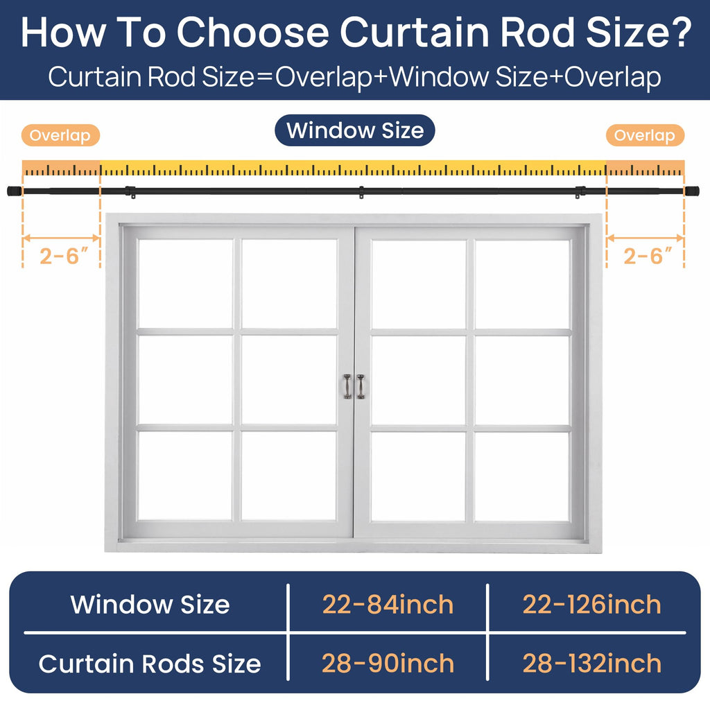 ENJOYBASICS Matte Black Curtain Rods for Windows 66 to 120 Inches, 1 Inch Diameter Adjustable Curtain Rod, Extra Long Curtain Rod with Brackets, Heavy Duty Drapery Rod for Living Room, 28"-132"