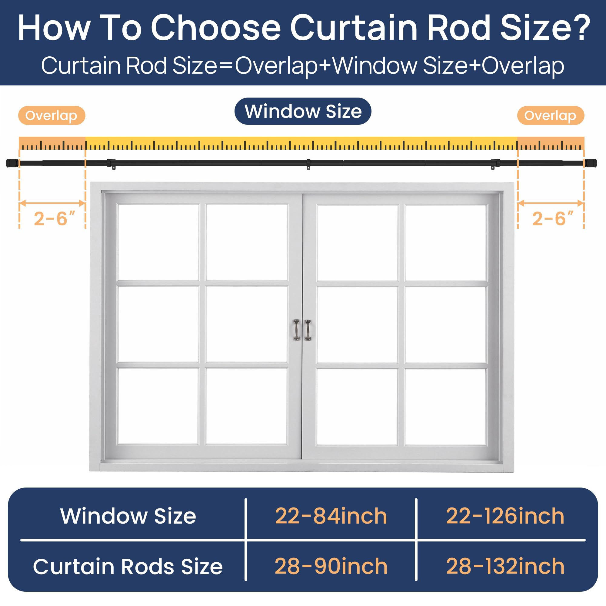 ENJOYBASICS Matte Black Curtain Rods for Windows 66 to 120 Inches, 1 Inch Diameter Adjustable Curtain Rod, Extra Long Curtain Rod with Brackets, Heavy Duty Drapery Rod for Living Room, 28"-132"
