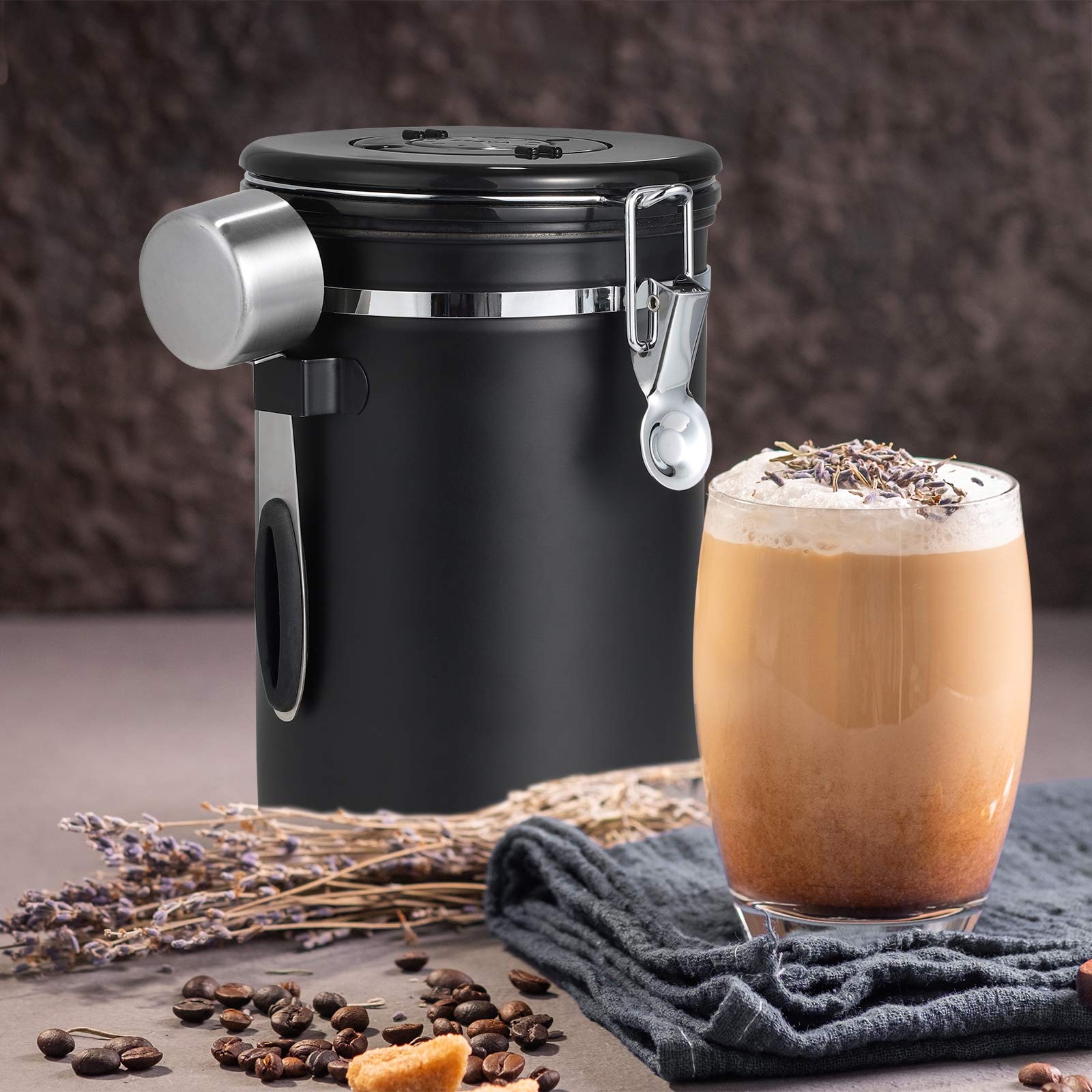 Hossejoy Stainless Steel Coffee Canister, Airtight Coffee Beans Container with Date Tracker & Spoon for Sugar Tea Jar Storage, 1.8 L / 22oz