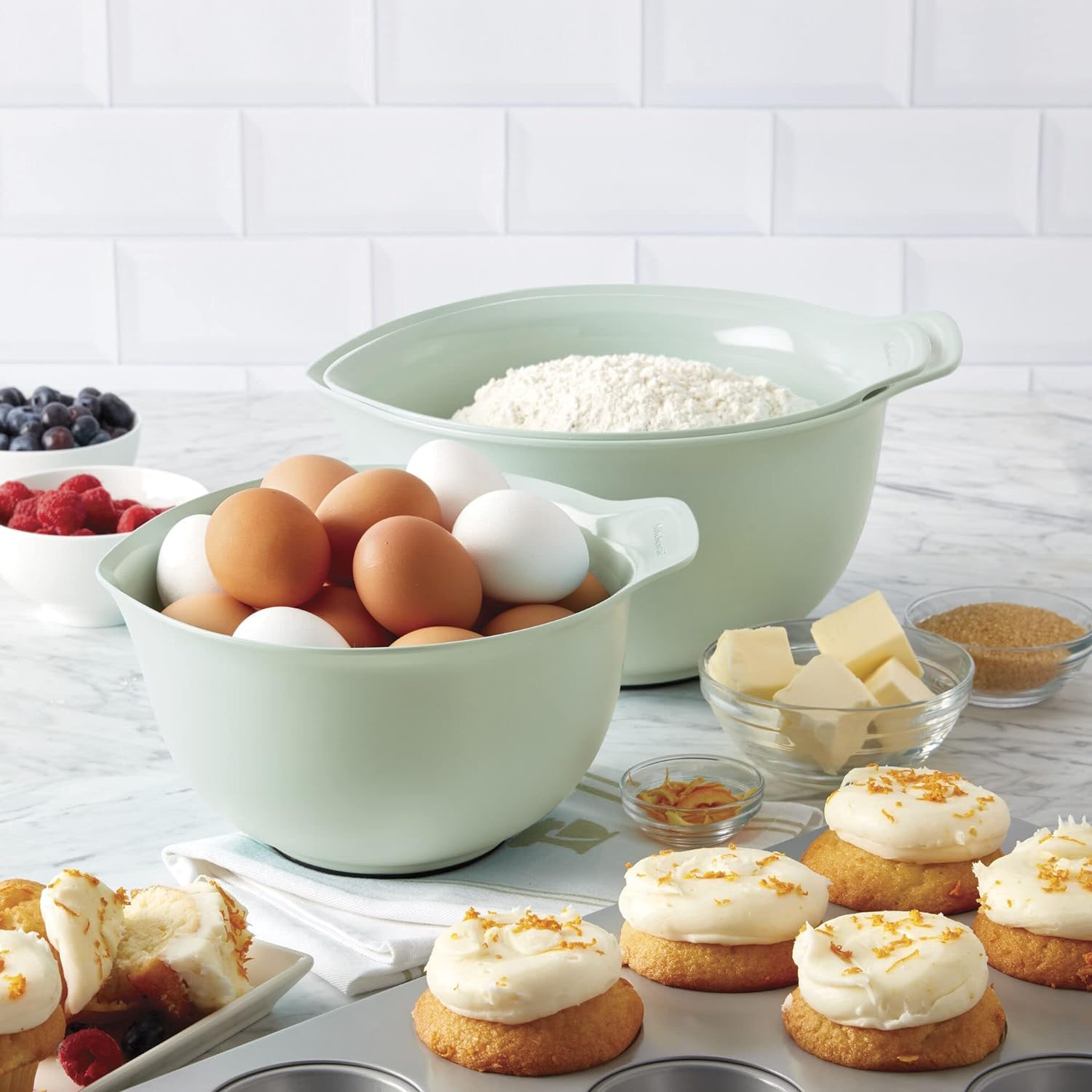 KitchenAid - Mixing Bowls, 3-Piece Nesting Mixing Bowl Set with Non-Slip Bases and Pour Spouts (Pistachio)