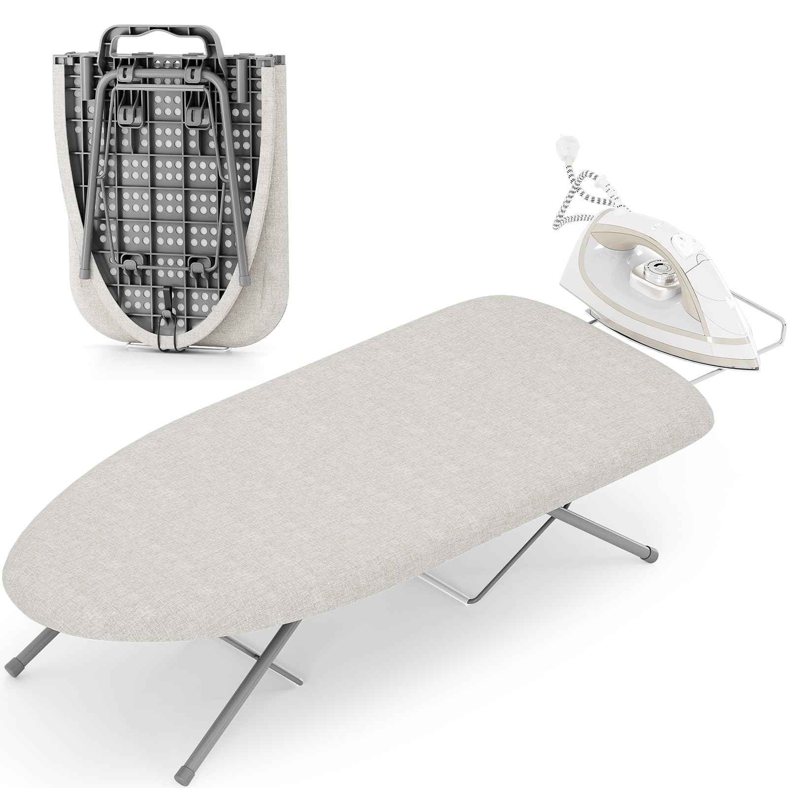 KINGBOARD Tabletop Ironing Board, Small Iron Board with Iron Rest, Folding Iron Board, Extra Thick Cover, Portable Tabletop Ironing Board with Non-Slip Feet, 30x12 Beige