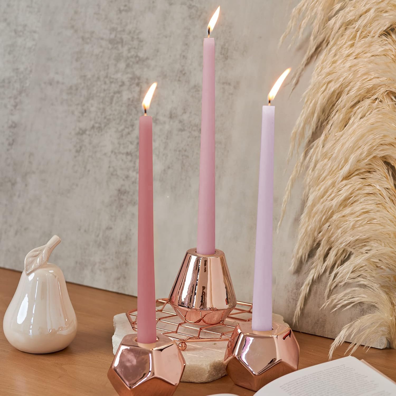 Topsics 12 Pack Taper Candles, 10 Inch Unscented Long Candles, Christmas Taper Candles Red, Perfect for Dinner, Party, Christmas Décor (Light Pink)