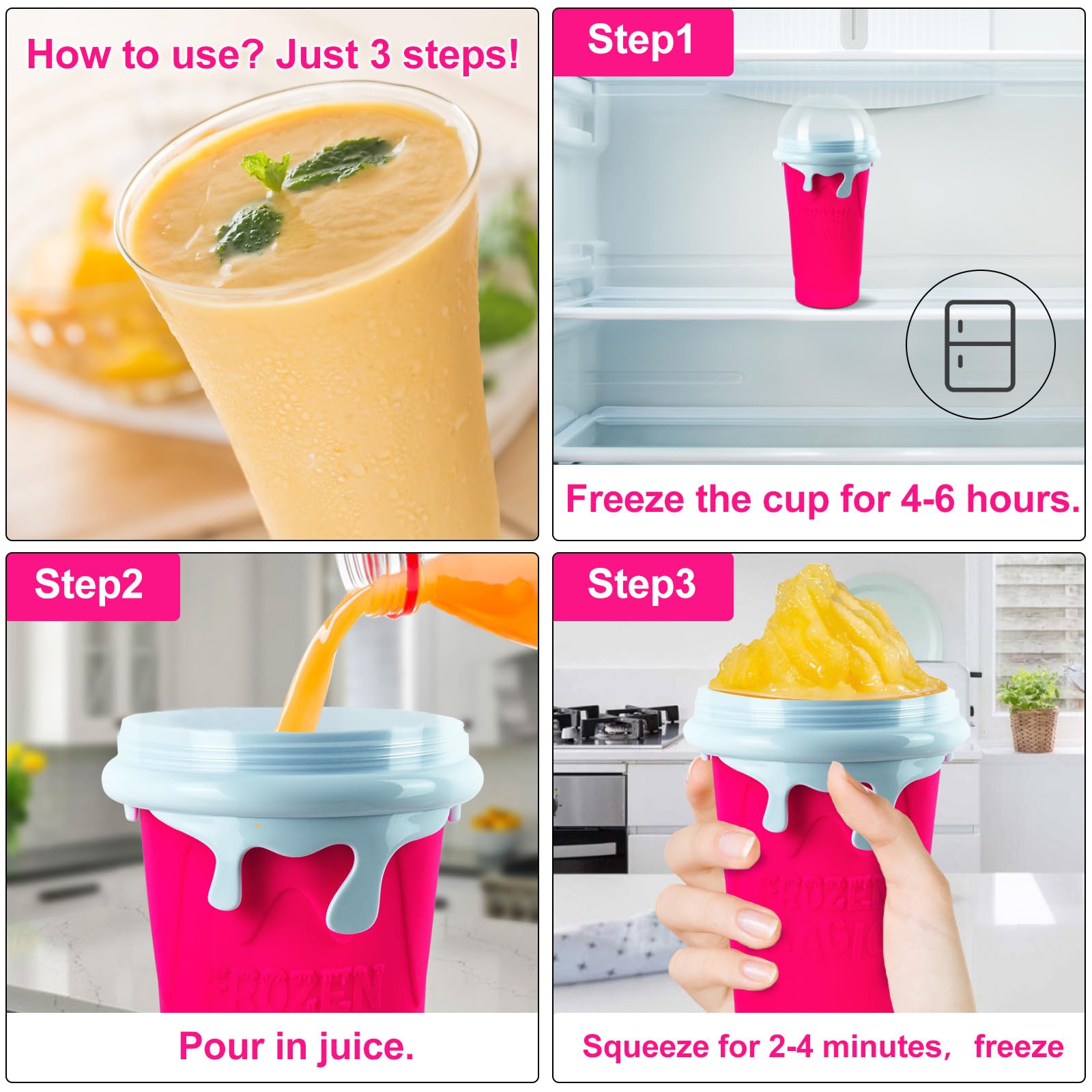 Slushie Maker Cup 2Pcs, 500ml Silicone Slushie Cup Quick Frozen Magic Slushy Cup for Milk Shake, Juice, Cola