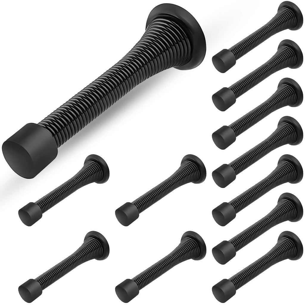 Spring Door Stopper, 12 Pcs Wall Mounted Spring Doorstop, Spring Door Stop for Walls, Black