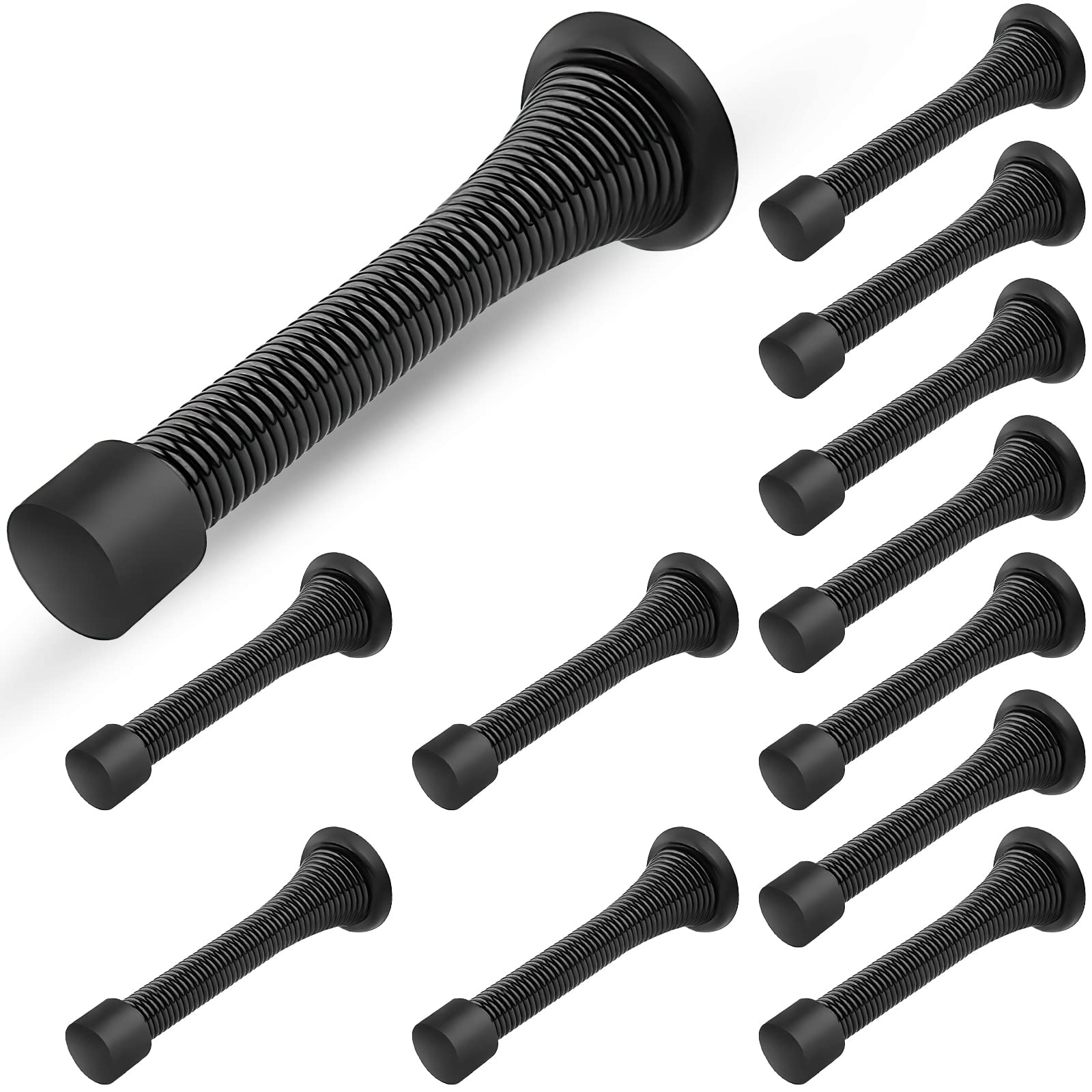 Spring Door Stopper, 12 Pcs Wall Mounted Spring Doorstop, Spring Door Stop for Walls, Black