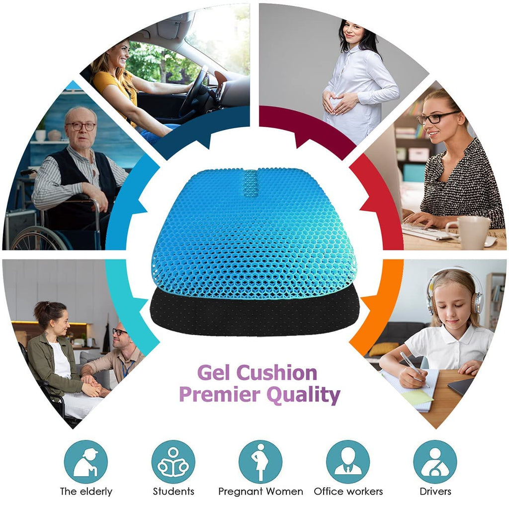 Gel Seat Cushion for Long Sitting, Gel Cushions for Pressure Sores Relief, Double Thick Gel Cushion for Sitting, Seat Cushions for Office Chairs with Breathable Nonslip Cover