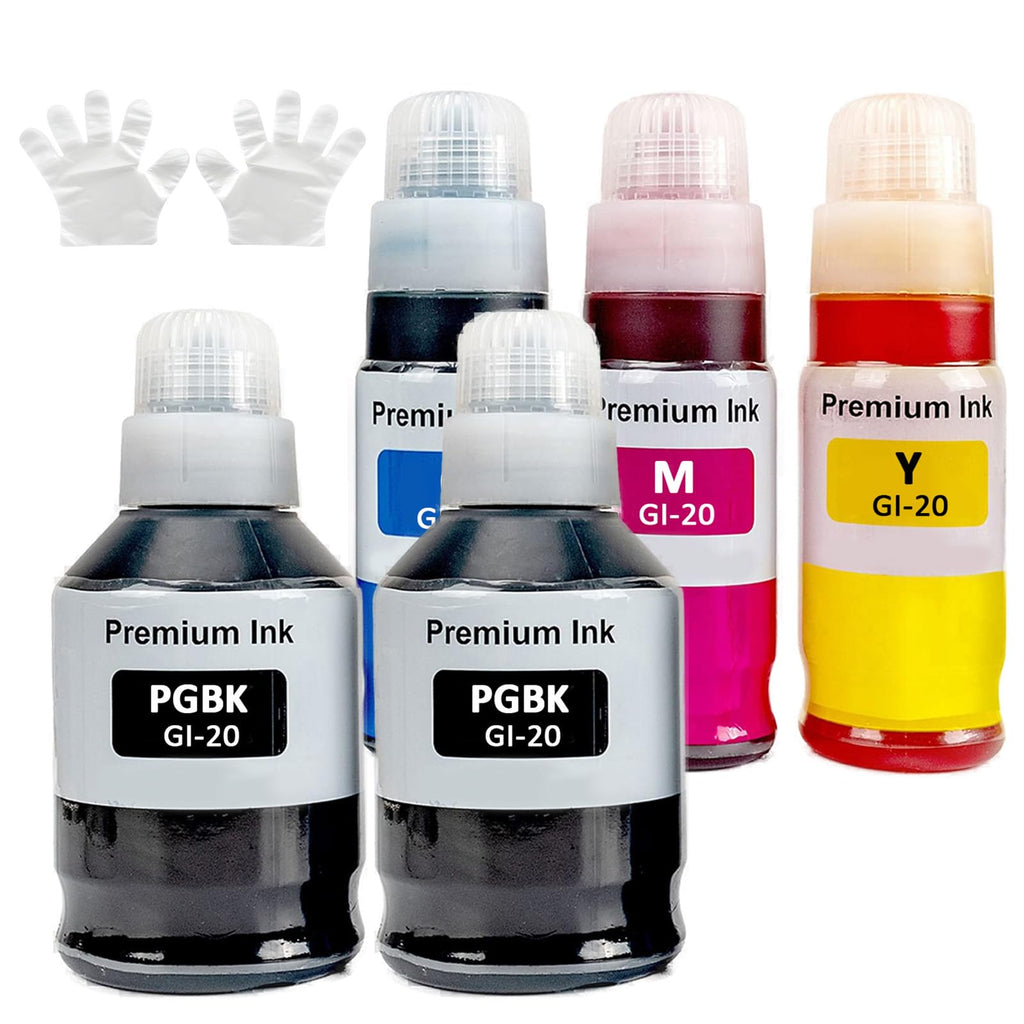 GI20 GI-20 Ink Bottles 5 Color Multipack High Capacity Compatible for Canon PIXMA G5020 G6020 G7020 MegaTank Printers 170ml Black Ink Refill 70ml C/M/Y Ink Refill