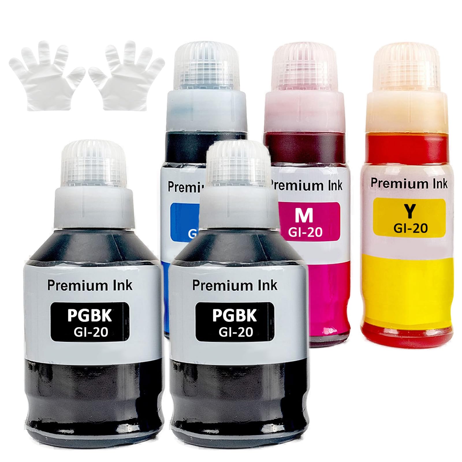 GI20 GI-20 Ink Bottles 5 Color Multipack High Capacity Compatible for Canon PIXMA G5020 G6020 G7020 MegaTank Printers 170ml Black Ink Refill 70ml C/M/Y Ink Refill