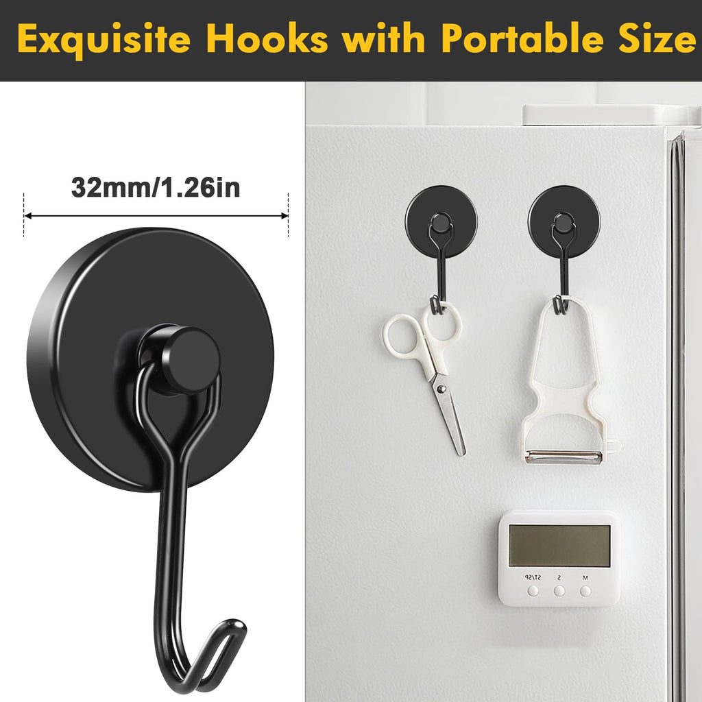 MIKEDE Magnetic Hooks, 110LB Swivel Magnetic Hooks Cruise, Black Magnet Hooks Heavy Duty for Hanging, Grill, Cruise Cabins, Refrigerator, Grill, Kitchen, Locker - Pack of 12