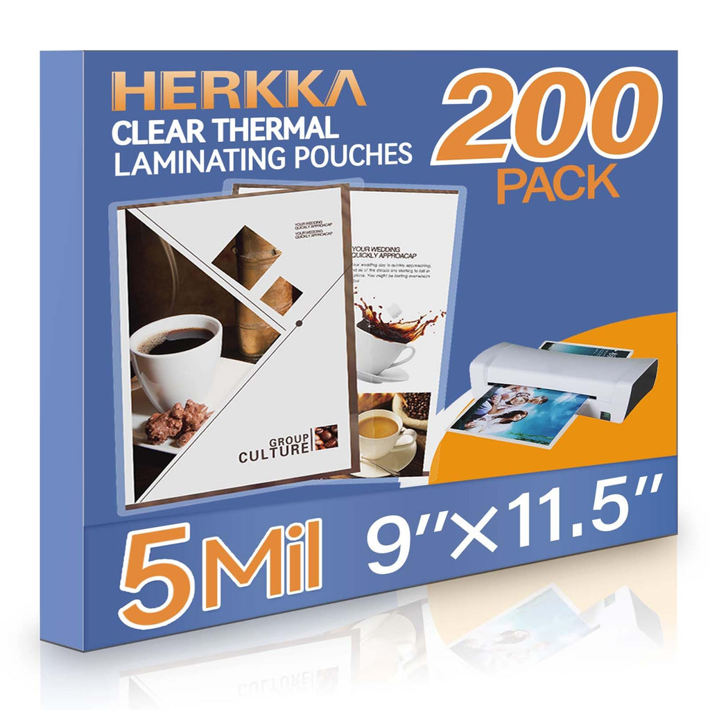 HERKKA 200 Pack Laminating Sheets, Holds 8.5 x 11 Inch Sheets, 5 Mil Clear Thermal Laminating Pouches 9 x 11.5 Inch Lamination Sheet Paper for Laminator, Round Corner Letter Size