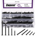 Swpeet 300Pcs 5 Sizes 3/4" 1-1/4" 1-3/5" 2" 2-3/8" Black Hardware Nails Assortment Kit，Steel Nail, Galvanized Nails, Small Nails, Finishing Nails, Wall Nails, Wood Nails, Nails for Concrete Brick