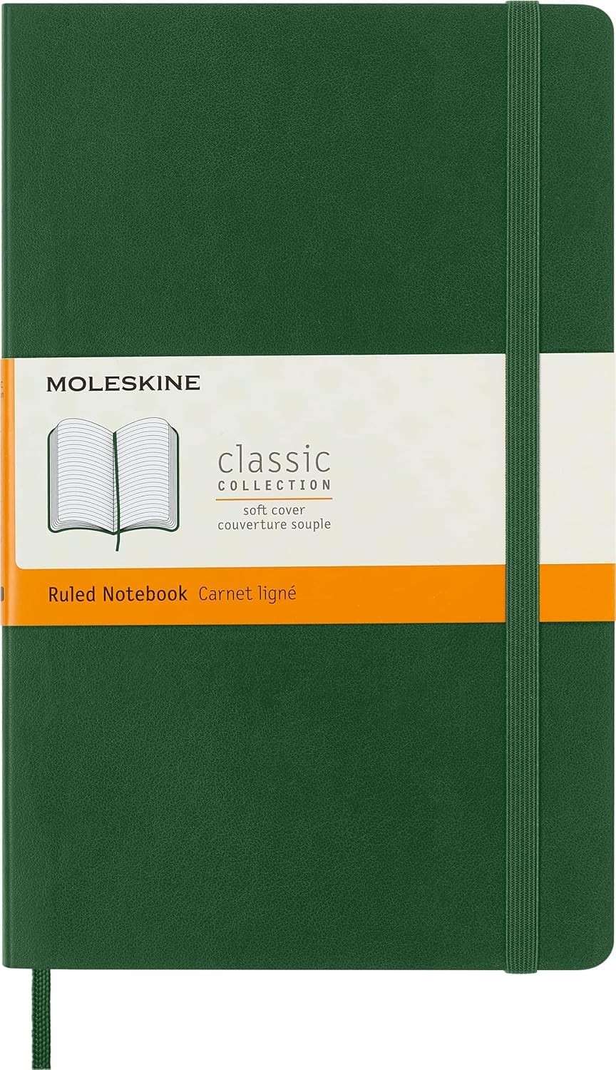 Moleskine Notebook, Large, Ruled, Myrtle Green, Soft Cover (5 x 8.25)