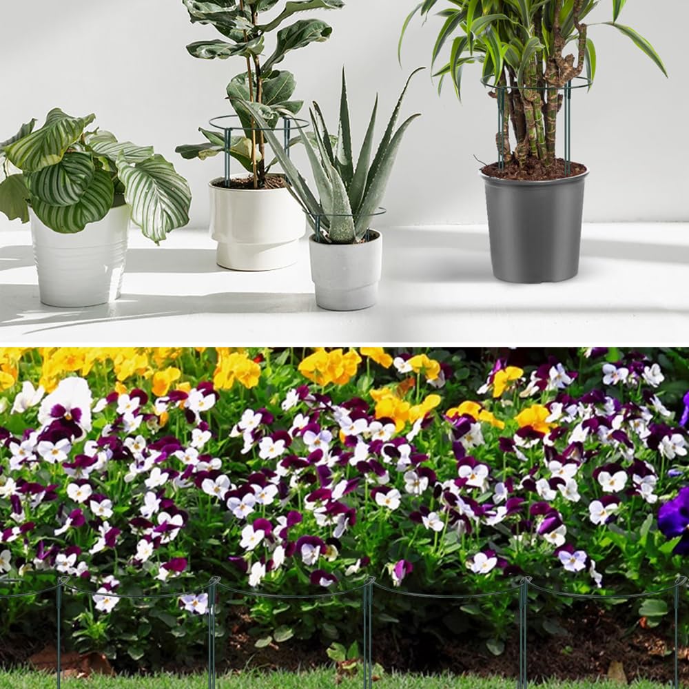 6 Pack Plant Support Stakes, Upgraded Extend Support Poles13-24 in, Metal Half Round Plant Support Ring with 10 Clips + 30m Ties +10 Label Inserts for Peonies, Tomatoes, Peonies Indoor/Outdoor
