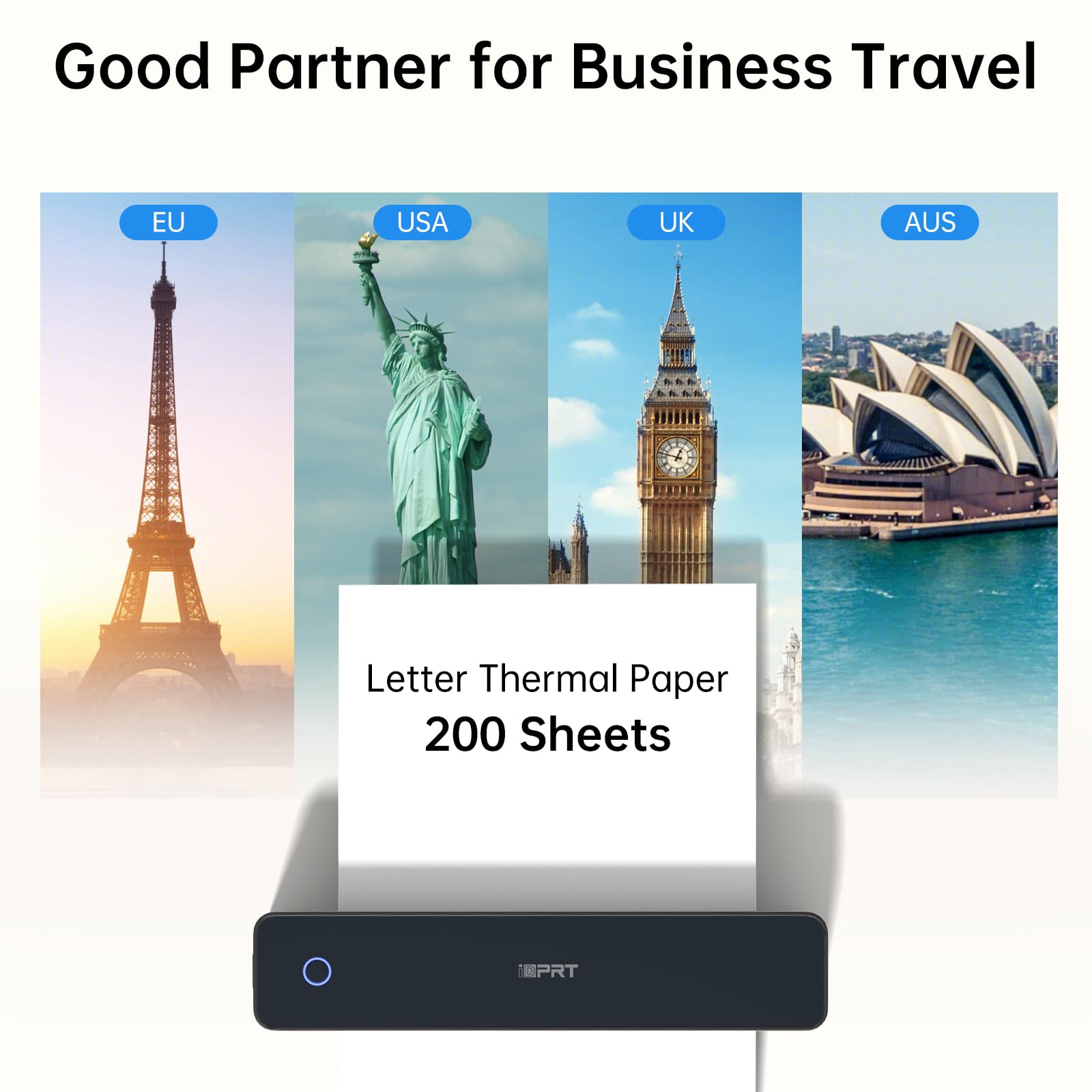 iDPRT Thermal Paper 8.5X11 200 Sheets US Letter for MT610 M08F M832 M834 M833 MT888 Portable Printer, Continuous File Printing Thermal Paper for iDPRT/HPRT/PRT and Other Document Portable Printers