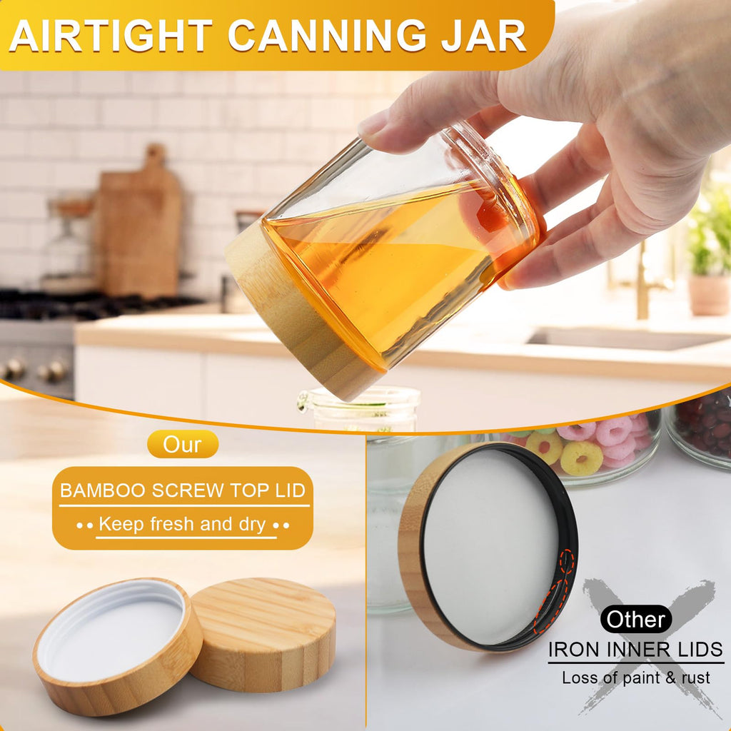 AISIPRIN 12-Piece 8oz Glass Jars with Bamboo Lids, Multi-Purpose Spice & Canning Jars, Includes 210 Labels and Marker