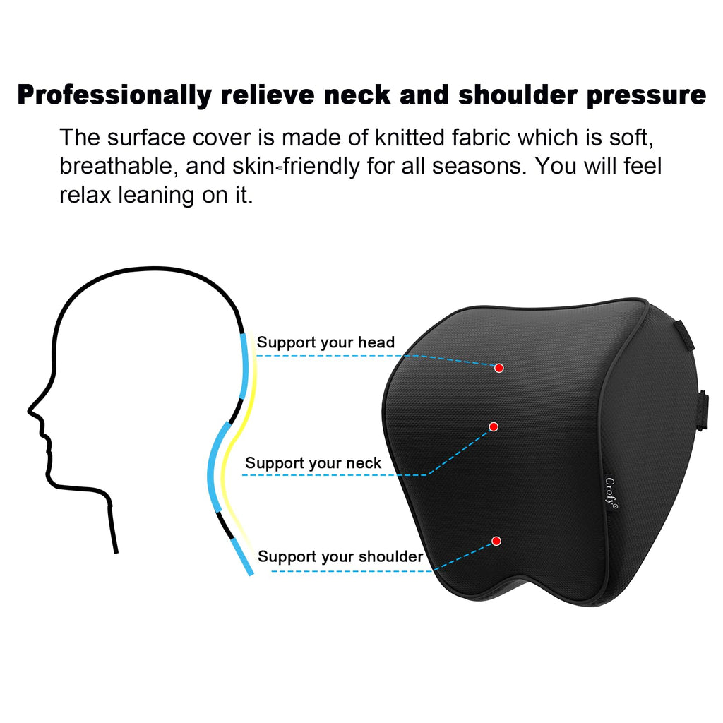 Crofy 2 Pack Car Neck Pillow, Softness Car Headrest Pillow for Driving with Adjustable Strap, 100% Memory Foam and Breathable Removable Cover, Comfortable Ergonomic Design