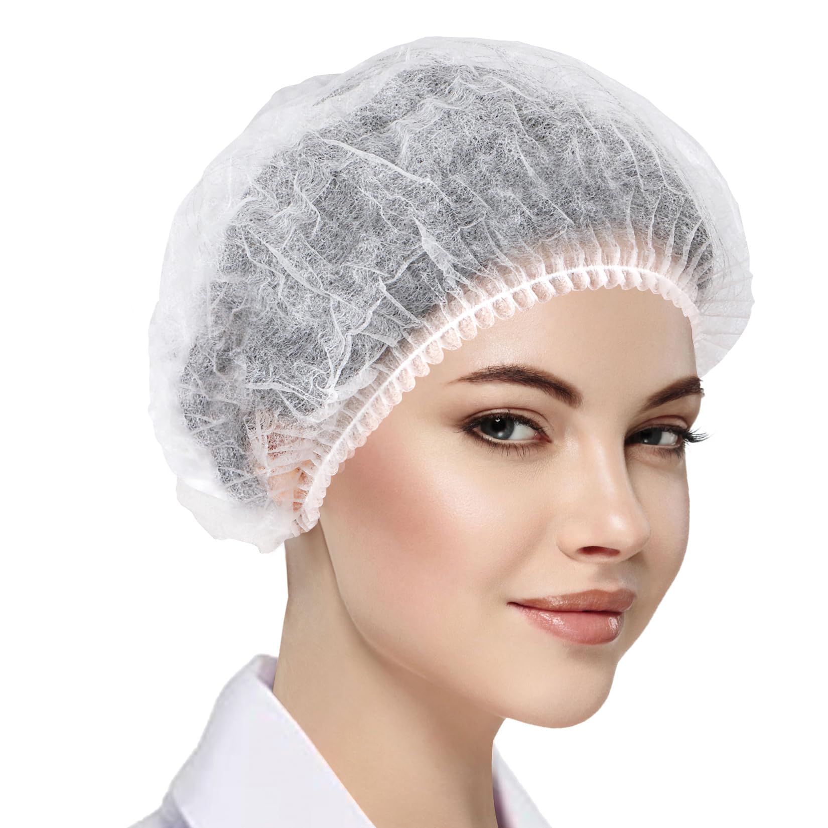 100 Pieces Disposable Non-Woven Clip Caps Mob caps hairnets Head Cover, 21", with 6 Colors for You to Choose. (White)