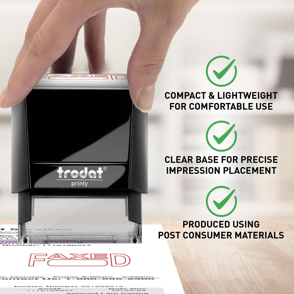 Trodat Printy 4911 Self-Inking Stock Stamp- "FAXED" (w/box) Red pad, Climate Neutral, Up to 65% Recycled Plastic.