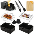 Air Fryer Accessories,9-Pcs Set for DZ201, DZ201C, DZ401, Reusable Silicone Air Fryer Liners & Gloves, Air Fryer Rack, Paper Lining, Food Tong, Oil Brush, Suitable for Oven, Microwave