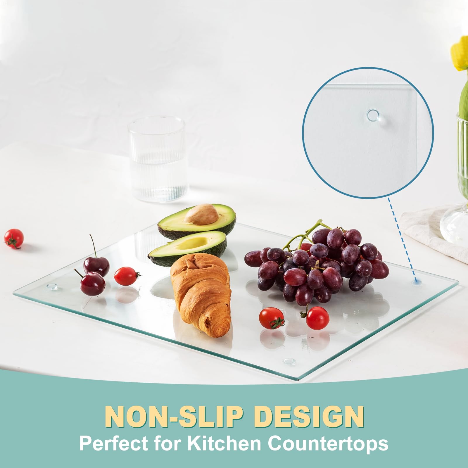 VASUHOME Tempered Glass Cutting Boards for Kitchen Counter - [2 Pack of 16x12 and 8x12 Inch] - Clear Cutting Board for Countertop - Scratch, Heat, Shatter Resistant and Easy to Clean