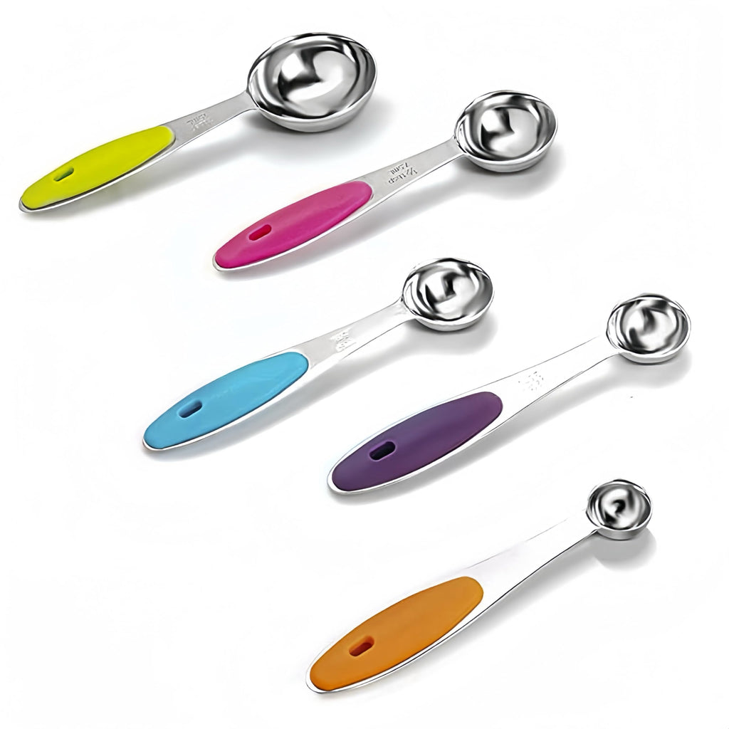 10 PCS Measuring Cups and Spoons Set,Nesting Stainless Steel Measuring Cups with Soft Touch Silicone Handles, Measuring Dry and Liquid Ingredients,Metal Measure Cups for Kitchen Cooking and Baking