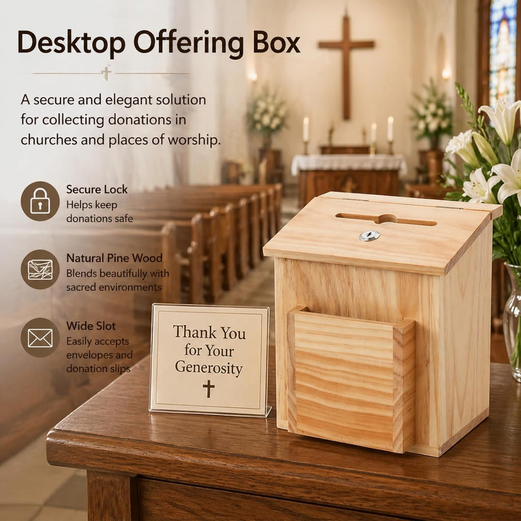 ZENFUN Wooden Suggestion Box with 50 Free Suggestion Cards, Natural Pinewood Ballot Comment Container Donation Box with Locking Hinged Lid for Countertop or Wall Mounted, 8.6" x 6.8" x 10"