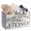 Large Kitchen Utensil Holder with 3 Compartments, Wooden Storage Utensil Organizer for Kitchen Countertop, Farmhouse Decor, Rustic Cooking Utensil Kitchen Tool Organizer Utensil Caddy (White)