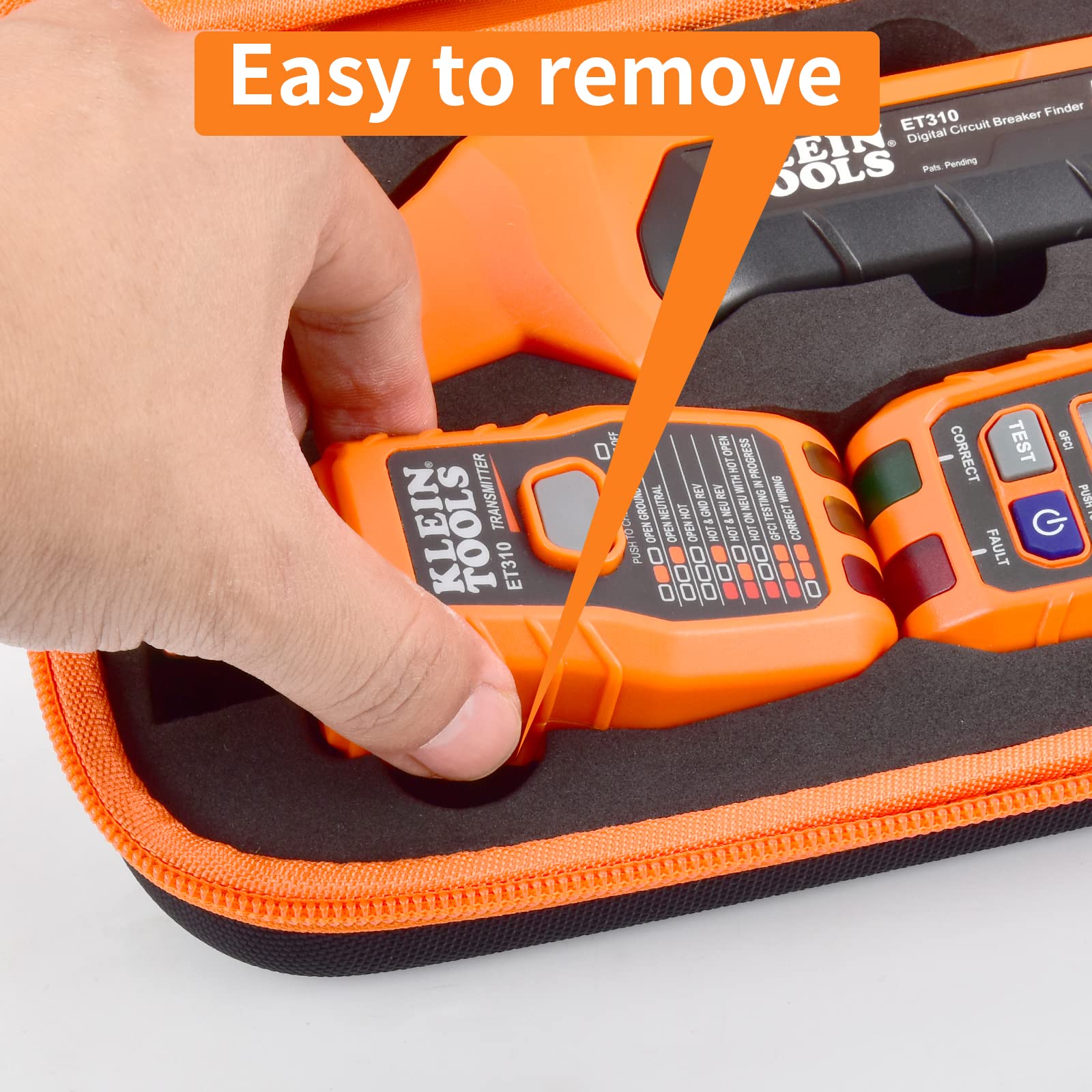 Case Compatible with Klein Tools ET310 AC Circuit Breaker Finder & 80041 Outlet Repair Tool Kit & RT250 GFCI Receptacle Tester. Electrical Storage Organizer Holder Bag (Box Only)-Orange Inner
