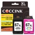 COCCINK 67XL Ink Cartridge for HP Deskjet 4200e 4252e 4255e 4258e 4227e 2800e 2855e 2842e 2852e 2827e Envy 6000 6055e 6400 6455e Printers for HP67 HP 67 Black and Color Combo Pack