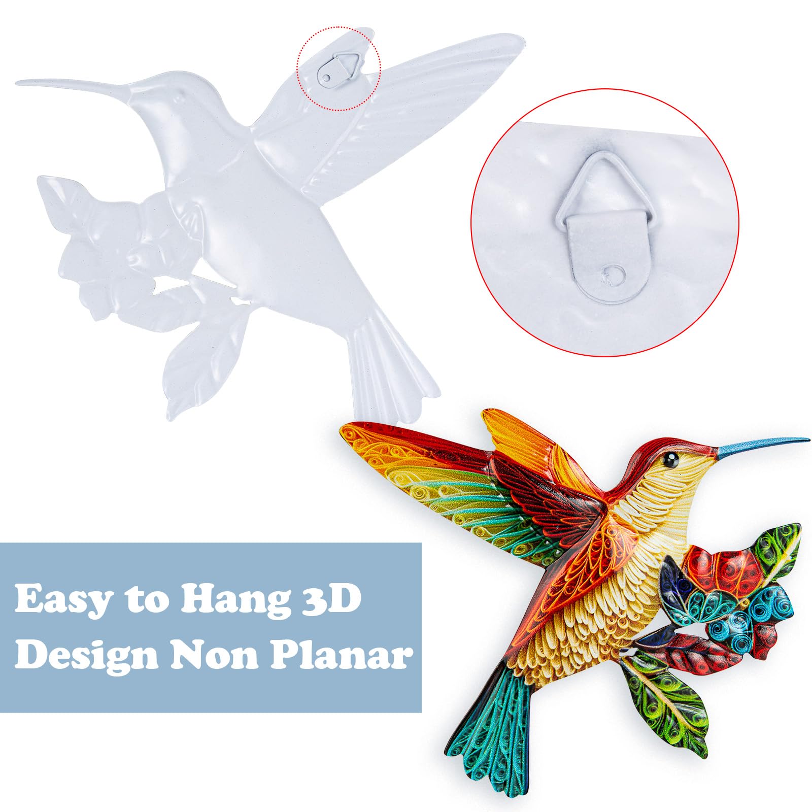 4 Pack Metal Hummingbird Wall Art, Hanging Birds Outdoor Fence Decorations for Garden Patio Yard Living Room Door Balcony