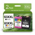 XXL 63 Ink Cartridge Combo Pack Remanufactured for HP 63XXL 63XL Ink Work for Officejet 3830 4650 5255 5258 5200 4652 4655 Envy 4520 4512 DeskJet 2130 2132 Printer (1 Black，1 Tri-Color)