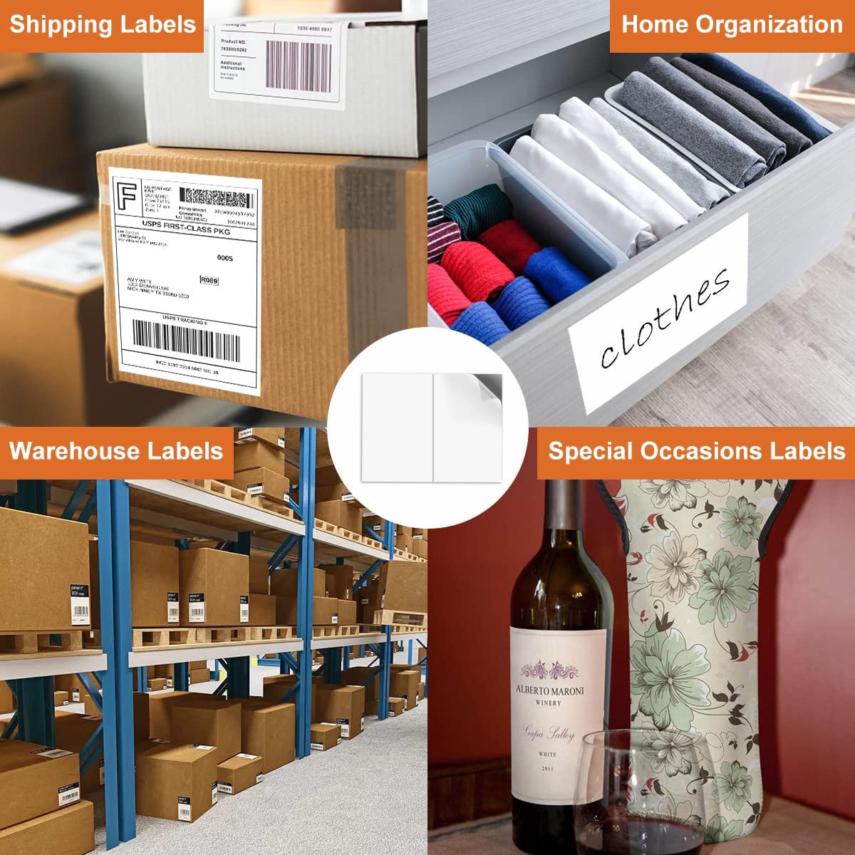 BESTEASY 200 Half Sheet Self Adhesive Shipping Labels for Laser and Ink Jet Printers, White Blank (100 Sheets, 200 Labels)