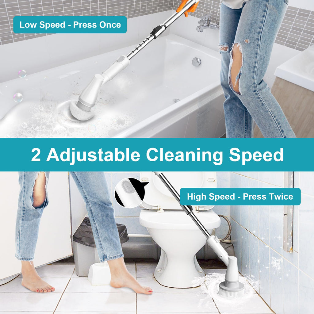 Ultrean Grout Cleaner Brush, Cordless Electric Spin Scrubber with 4 Replaceable Brush Heads Adjustable Extension Handle, 2 Speed Shower Scrubber for Cleaning Bathroom, Tile, Floor, Tub