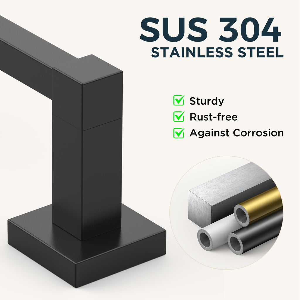 FORIOUS Toilet Paper Holder, SUS304 Stainless Steel Bathroom Hardware Set Wall Mounted with Double Post Pivoting Toilet Tissue Roll Holders, Towel Ring for Bathroom RV Kitchen, Matte Black