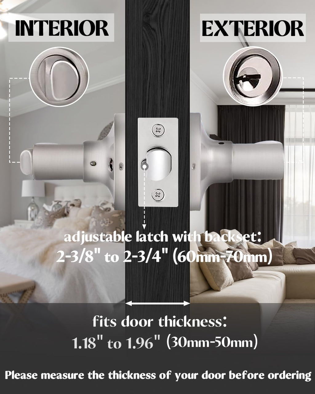 IUYPKQ Bedroom Door Lock - Door Handle Indoor with Lock - Stainless Steel Door Locks for Entry Door - Door Knobs with Lock & Key - Poignee Porte Interieur