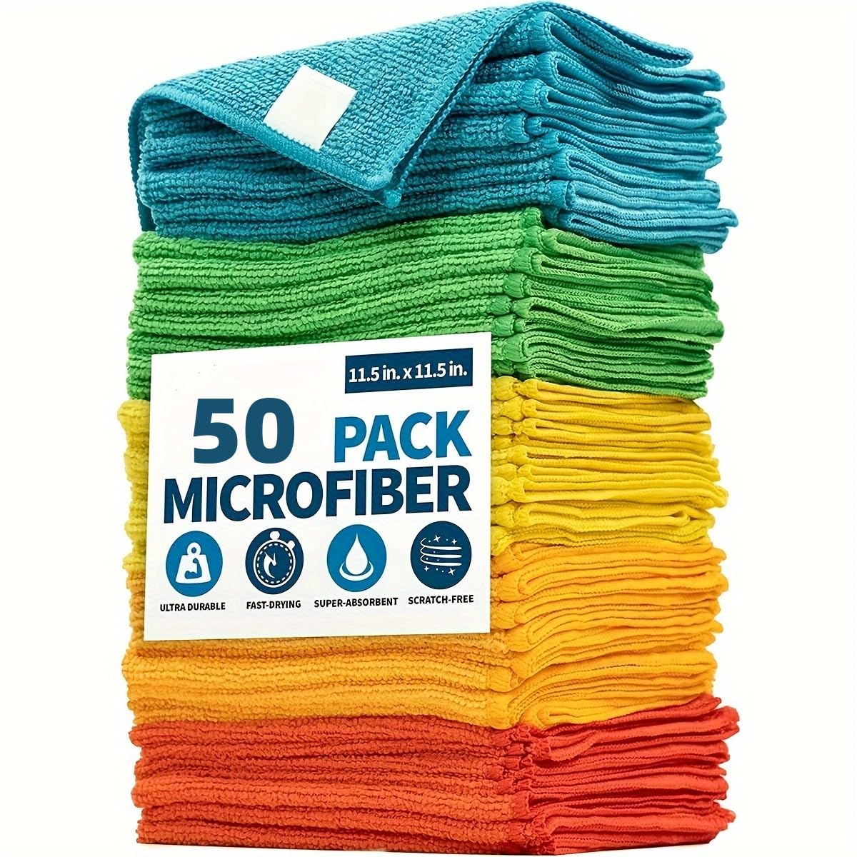 Microfiber Cleaning Cloths, 50 Pack Cleaning Rags Towels Bulk Absorbent Lint-Free Washcloths, All-Purpose Washable Car Cloth Wipes for Detailing, Office, Household 11.5" x 11.5"