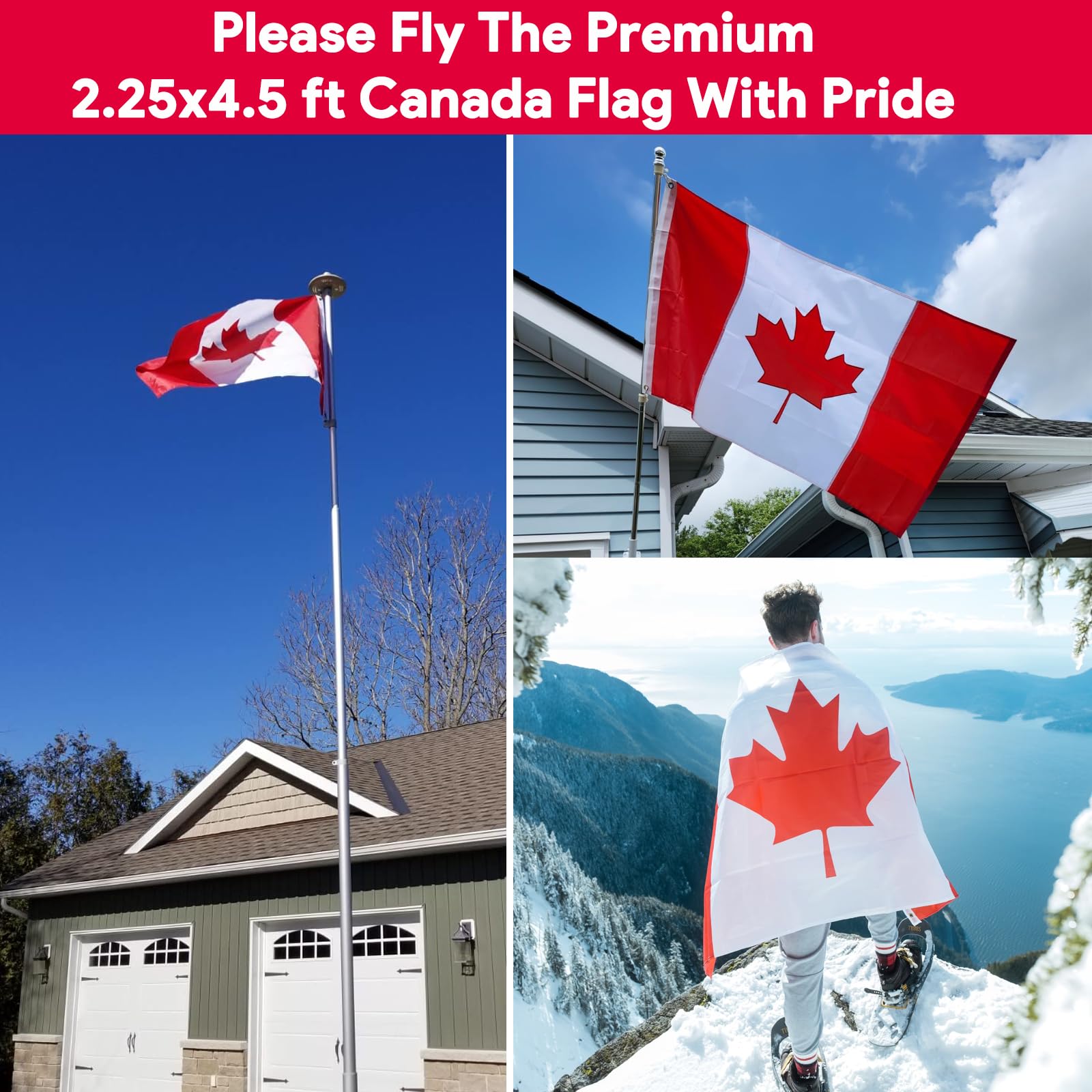 27x54 Inch Canada Flag Heavy Duty 210D Nylon Canadian Flags Outdoor Durable Embroidered Maple Leaf 4 Stitched Fly Ends UV Fade Resistant Official Size Canadian Flag Home Garden Yard Decorations