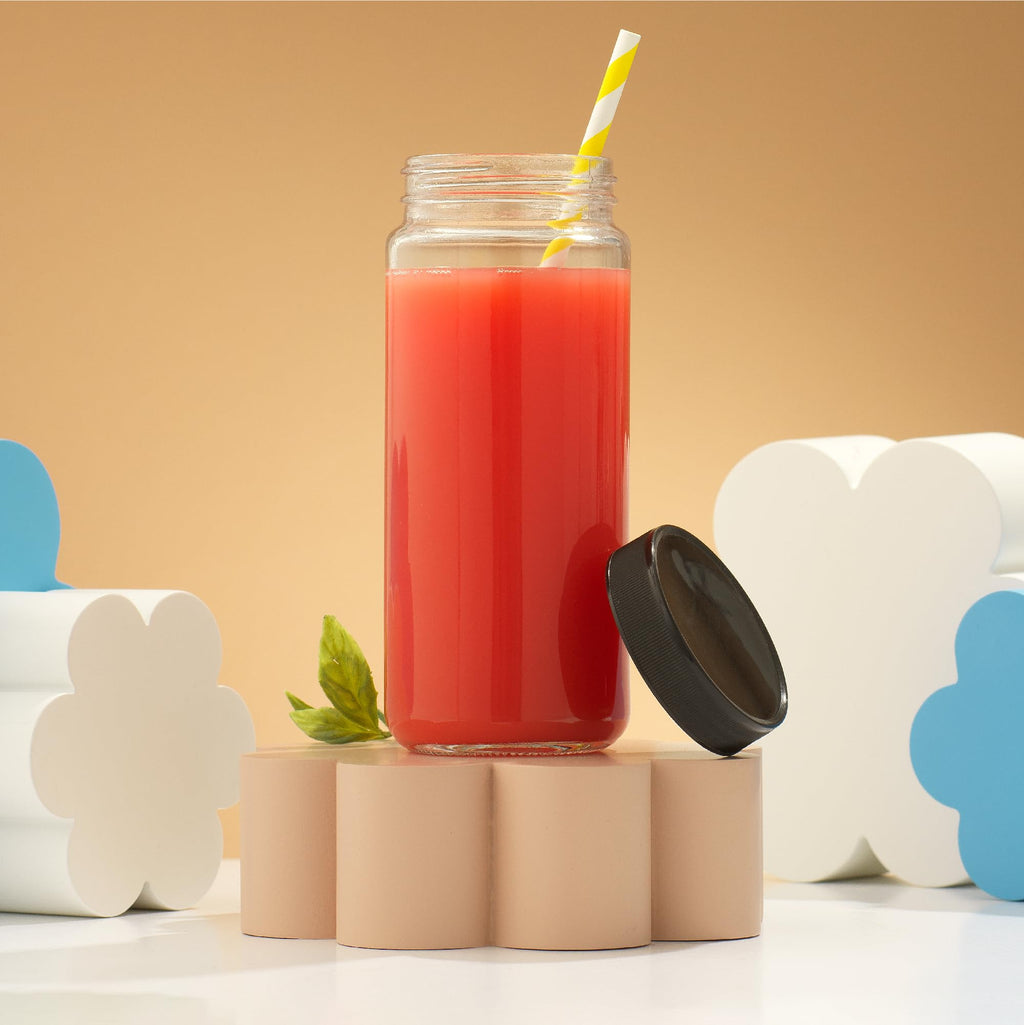 JoyJolt Glass Bottles, 16 oz Set of 8 With Caps and Labels for Fridge. Containers for Juice, Cold Brew, Smoothies